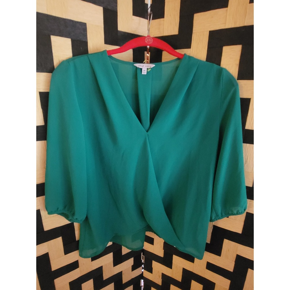 Copper Key‎ Green Blouse V-Neck 3/4 Sleeve Flowy Top Career Casual Size M